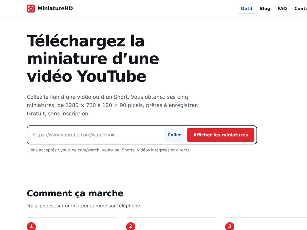 Page d'accueil du site d'exemple, avec le champ pour coller un lien